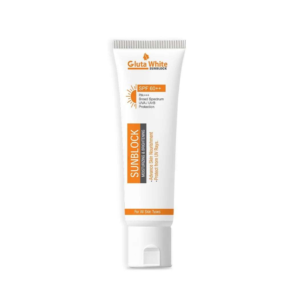 GlutaWhite Skin Brightening Sunblock SPF60 – Advanced UVA/UVB Protection, Oil-Free & Long-Lasting Moisture (60gm)